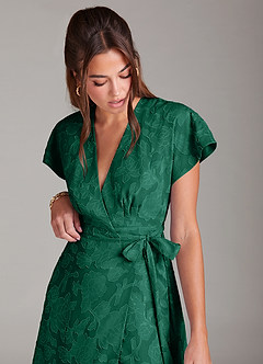 Azazie Ling Bridesmaid Dresses Emerald A-Line Pleated Floral Burnout Dress image7
