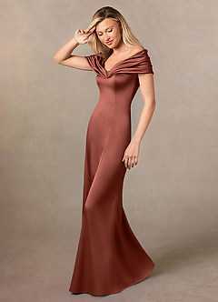Azazie Auberdeen vestidos de madre de la novia Vestido de Castaño de Satén Elástico de Sirena con Plisado image2