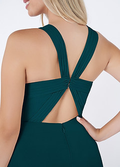 Azazie Jane Robes de demoiselle d'honneur Robe Trapèze en Mousseline de soie Col V plissé Vert Pin image5