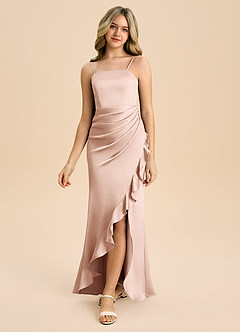 Azazie Buzzy Junior Robe Fourreau en Satin extensible Plissée Or Rose image5