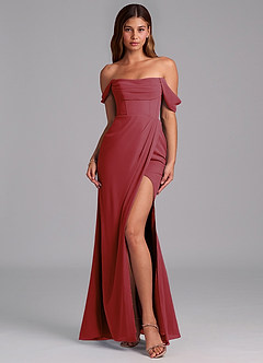 Azazie Johana Jurken voor bruidsmeisjes Converteerbaar Jurk van Chiffon met Zeemeermin Off the Shoulder Granaatappel image3