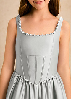 Azazie Enid Girls Formal Flower Girl Dresses Silver A-Line Beaded Stretch Satin Dress image6