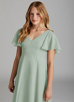 Azazie Kimber Junior A-Linie Plissee Chiffon Kleid Agave image6