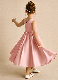 Azazie Hermia Flower Girl Dresses Rosette A-Line Sleeveless Matte Satin Dress image5