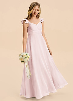 Azazie Dory Junior Blushing Pink A-Line Ruched Chiffon Dress image3