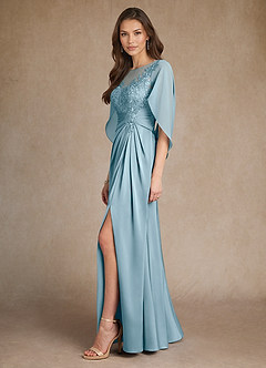 Azazie Hera Mother of the Bride Dresses Moody Blue A-Line Lace Stretch Satin Dress image2