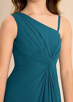 Azazie Brooke Junior Abito A-Line in Chiffon Spacco Laterale Blu Inchiostro image7