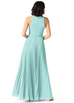 Azazie Lindie Bridesmaid Dresses Aqua A-Line Scoop Pleated Chiffon Dress image2