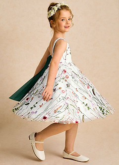 Azazie Peppa Blumenmädchenkleider A-Linie Herzausschnitt Tüll Kleid Elfenbein Smaragd image4