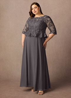 Azazie Averie Mother of the Bride Dresses Steel Grey A-Line Boatneck Sequins Chiffon Dress image16