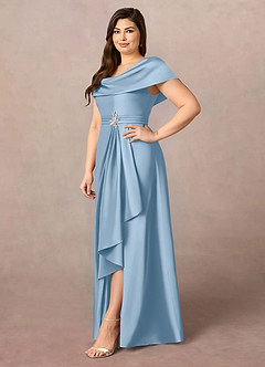 Azazie Branford Abiti per la Madre della Sposa Abito A-Line in Raso Elasticizzato Plissettato Azzurro Polvere image11
