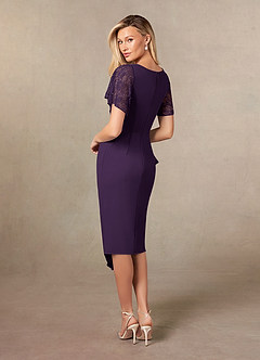 Azazie Eloise Mother of the Bride Dresses Plum Sheath Pleated Stretch Crepe Dress image6