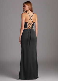 Azazie Brookelle Bridesmaid Dresses Black Sheath Sweetheart Corset Stretch Satin Dress image3