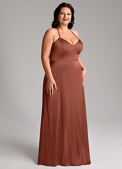 Azazie Mei Brautjungfernkleider A-Linie V-Hals Stretch-Satin Kleid Lehm image10