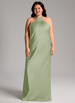 Azazie Doretta Bridesmaid Dresses Dusty Sage Mermaid Pleated Stretch Satin Dress image6