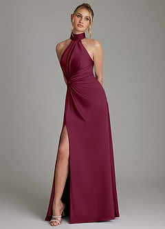 Azazie Gracelynn Bridesmaid Dresses Mulberry Sheath Pleated Stretch Satin Dress image5