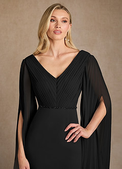 Azazie Ellsworth Mother of the Bride Dresses Black Column Pleated Stretch Crepe Dress image5