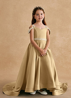 Azazie Jodi Flower Girl Dresses Gold A-Line Matte Satin Dress image4
