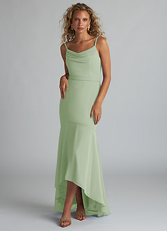 Azazie Summer Bridesmaid Dresses Dusty Sage Mermaid Scoop Cowl Chiffon Dress image1