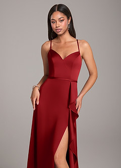 Azazie Naeem Bridesmaid Dresses Pomegranate A-Line Stretch Satin Dress image2