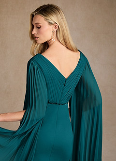 Azazie Ellsworth Mother of the Bride Dresses Peacock Column Pleated Stretch Crepe Dress image6