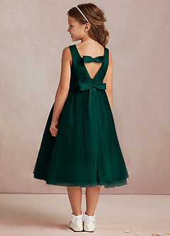 Azazie Marlee Robe Demoiselle D'honneur Fillette Robe Trapèze en Mat Satiné Plissée Vert Pin image4