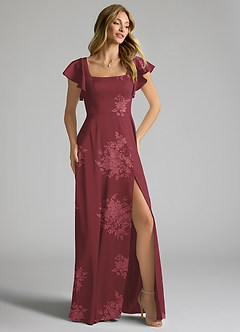 Azazie Bondi Robes de demoiselle d'honneur Robe Trapèze en Satin extensible Arc Bouquet De Fleurs Bordeaux image2