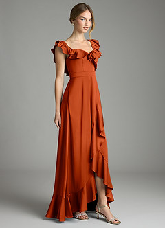 Azazie Lyra Bridesmaid Dresses Paprika A-Line Off the Shoulder Stretch Satin Convertible Dress image5