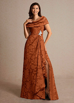 Azazie Branford Moeder van de bruid jurken A-Lijn Jurk van Bloemen Burn-out Geplooid Verbrande Sinaasappel image5