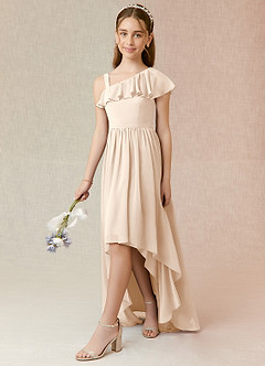 Azazie Mango Junior White Alabaster A-Line Ruched Chiffon Dress image3