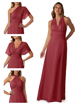 Azazie Fifi Bridesmaid Dresses Pomegranate A-Line Strapless Chiffon Convertible Dress image7