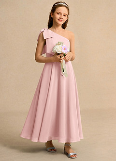 Azazie Guppy Girls Formal Blumenmädchenkleider A-Linie One-Shoulder Chiffon Kleid Puderrosa image1