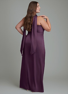 Azazie Calandra Bridesmaid Dresses Plum Sheath Pleated Stretch Satin Dress image7