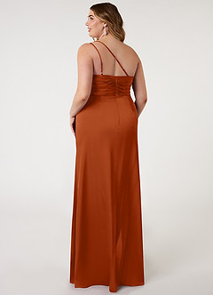 Azazie Eren Robes de demoiselle d'honneur Robe Sirène en Satin extensible Ue épaule Orange Brûlée image12