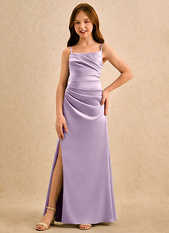 Azazie Cannoli Girls Formal Abiti da Ragazza di Fiori Abito A-Line in Raso Elasticizzato Plissettato Lilla Glassato image3