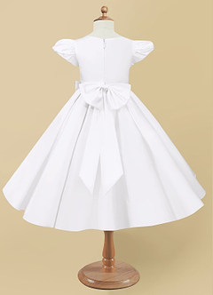 Azazie Jewel Flower Girl Dresses White Ball-Gown Pleated Matte Satin Dress image5