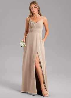 Azazie Terese Bridesmaid Dresses Taupe A-Line Pleated Chiffon Dress image1