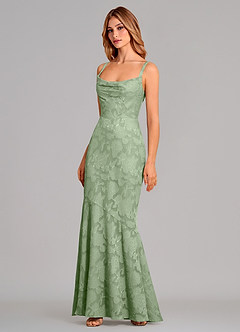 Azazie Aubrey 신부 들러리 드레스 인어 절하다 플로럴 번아웃 바닥 길이 드레스 image3