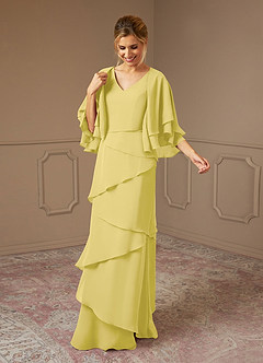 Azazie OHara Mother of the Bride Dresses Canary A-Line V-Neck Chiffon Dress image3