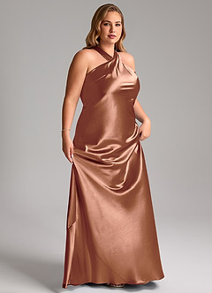 Azazie Doretta Bridesmaid Dresses Bronzer Mermaid Bow Metallic Satin Dress image11