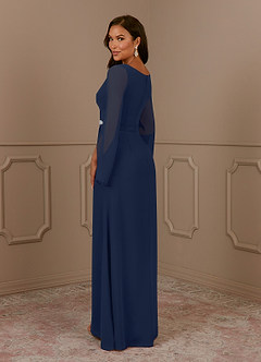 Azazie Belinda Mother of the Bride Dresses Dark Navy A-Line V-Neck Pleated Chiffon Dress image4