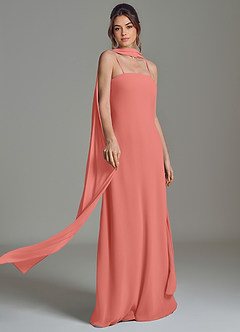Azazie Ilana Abiti da Damigella Abito A-Line in Chiffon Senza Cinturino Salmone Rosa image7