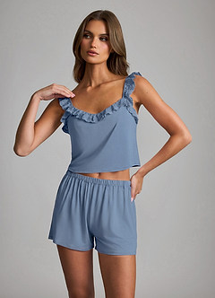 front Pehmeä rayon-reikäkuvioinen röyhelöinen cami- ja shortsipyjama-setti