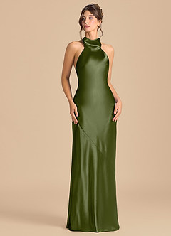 Azazie Velli Brudtärnklänningar Klä av Tubklänning i Metallisk satin Hög hals Oliv image2