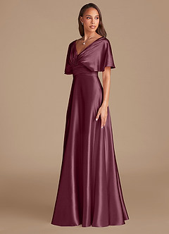 Azazie Pamela Vestidos de damas de honor Vestido de Cabernet de Satén Metálico de Corte en A con Plisado image4