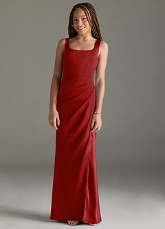 Azazie Mero Junior Pomegranate Mermaid Pleated Stretch Satin Dress image1