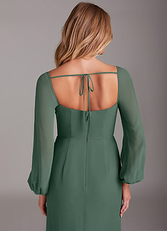 Azazie Charissa Bridesmaid Dresses Sea Moss Sheath Long Sleeve Chiffon Dress image2