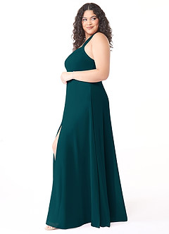 Azazie Jane Robes de demoiselle d'honneur Robe Trapèze en Mousseline de soie Col V plissé Vert Pin image8