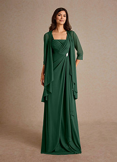 Azazie Clinton Mother of the Bride Dresses Dark Green A-Line Pleated Mesh Dress image4