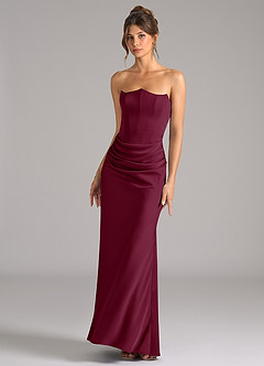 Azazie Debby Brautjungfernkleider Wandelbar Meerjungfrau-Linie Schulterfrei Stretch-Satin Kleid Maulbeerrot image4
